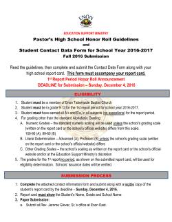 Pastor`s Honor Roll - Fall 2016 1st Report