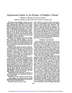Experimental Studies on the Etiology of