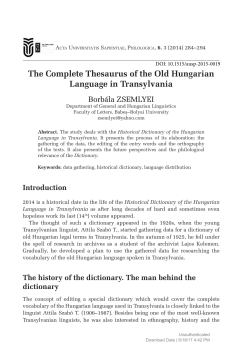 The Complete Thesaurus of the Old Hungarian Language in