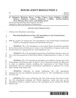 First Reading - General Assembly of Maryland