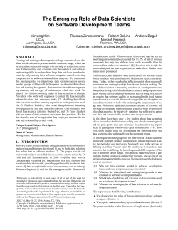 The Emerging Role of Data Scientists on Software