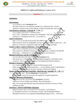 MODULE 6: Lipids and Membranes, Lectures 13-14 Quadrant