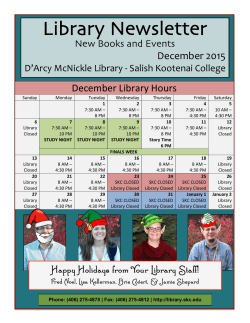 December 2015 December Library Hours Happy Holidays from Your