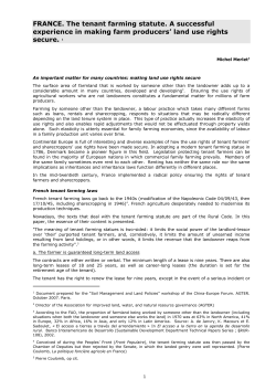 FRANCE. The tenant farming statute. A successful experience in