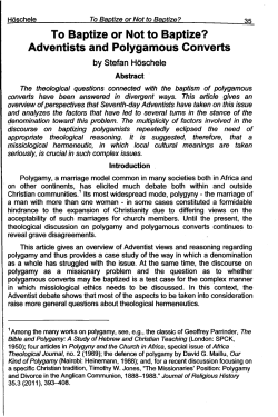 To Baptize or Not to Baptize? Adventists and Polygamous Converts
