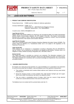 Fiamm Lead Acid Battery - Siemens Building Technologies