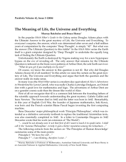 The Meaning of Life, the Universe and Everything
