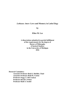 Lethaeus Amor: Love and Memory in Latin Elegy by