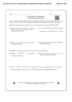 Unit 10.10 and 10.11 Long Division and Remainder Theorem