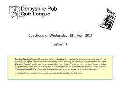 DPQL19 April 2017 - Derbyshire Pub Quiz League 2016-2017