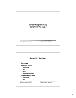 Linear Programming Sensitivity Analysis Sensitivity Analysis