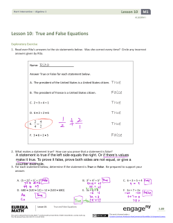 Lesson 10: True and False Equations False True True True False