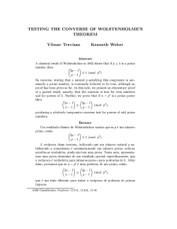Testing the converse of Wolstenholme`s theorem - MAT-UnB