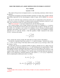DOES THE INERTIA OF A BODY DEPEND By A. Einstein The