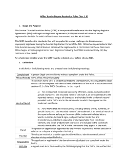 Afilias Sunrise Dispute Resolution Policy (Ver. 1.0) 1. Scope and