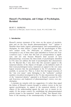 Husserl`s Psychologism, and Critique of Psychologism