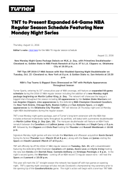 TNT to Present Expanded 64-Game NBA Regular Season Schedule