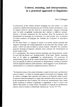 Context, meaning, and Interpretation, in a practical approach to