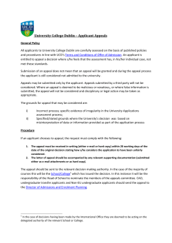 University College Dublin &ndash; Applicant Appeals