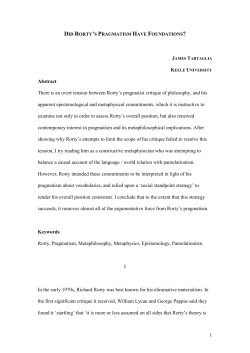 RICHARD RORTY: CRITICAL ASSESSMENTS OF LEADING