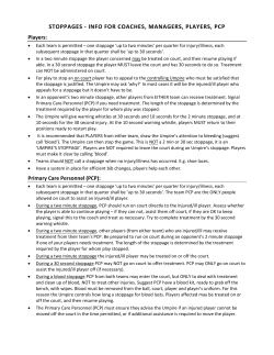stoppages - info for coaches, managers, players, pcp