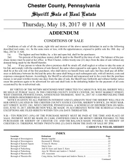 Sheriff Sale of Real Estate Thursday, May 18, 2017 @ 11 AM