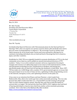 May 24, 2016 Mr. Akio Toyoda President and Chief Executive Officer