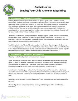 Guidelines for Babysitting - Halton Children`s Aid Society
