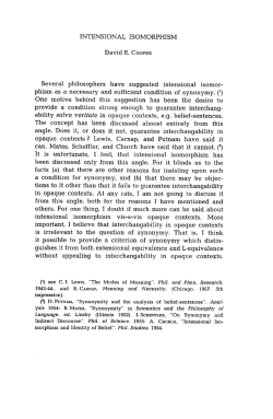 INTENSIONAL ISOMORPHISM David E. COOPER Several