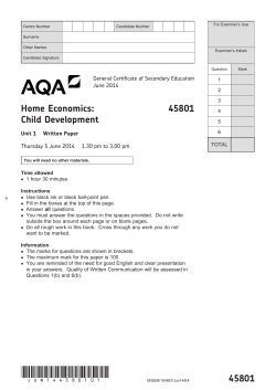 GCSE Home Economics: Child Development Question paper