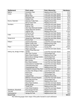 Settlement Park name Park Hierarchy Hectares The following pages