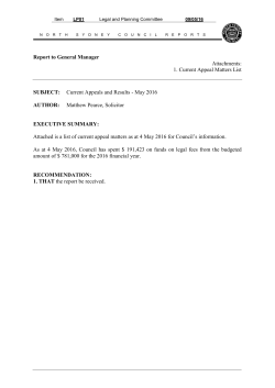 1. Current Appeal Matters List SUBJECT: Current Appeals and Results