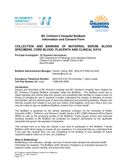 BC Children`s Hospital BioBank Maternal Consent Form