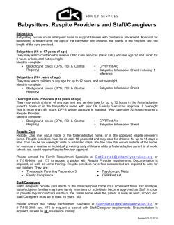 Babysitters, Respite Providers and Staff/Caregivers