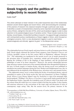 Greek tragedy and the politics of subjectivity in