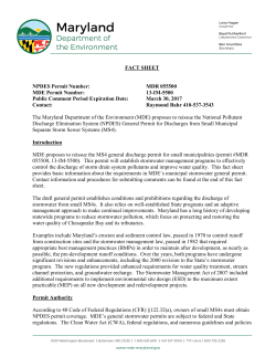 FACT SHEET NPDES Permit Number: MDR 055500 MDE Permit