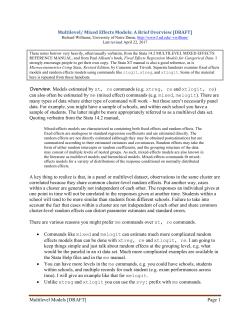 Multilevel Models [DRAFT] Page 1 Multilevel/ Mixed Effects Models