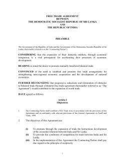 Indo-Lanka FTA &ndash; Agreement