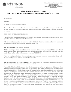Bible Study &ndash; June 22, 2016 THE DEVIL IS A LIAR &ndash; WHAT THE