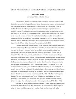 (How) Is Philosophical Ethics an Educationally Worthwhile Activity in