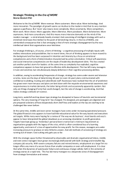 Strategic Thinking in the Era of MORE - USB-ED