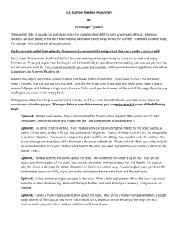 ELA Summer Reading Assignment for Incoming 6th graders The