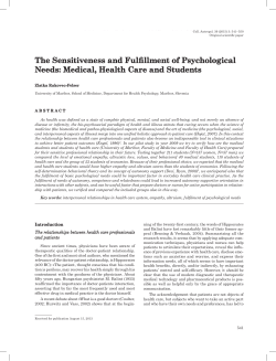 The Sensitiveness and Fulfillment of Psychological Needs: Medical