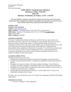 INBM 100-02 Fundamentals of Business Dickinson College Fall