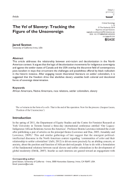 The Vel of Slavery: Tracking the Figure of the