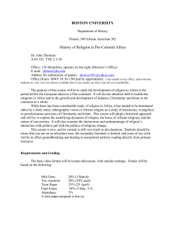 BOSTON UNIVERSITY History of Religion in Pre
