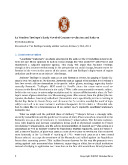 La Vend&eacute;e: Trollope`s Early Novel of Counterrevolution and Reform
