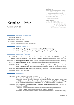 CV, Liefke Kristina - Munich Center for Mathematical Philosophy