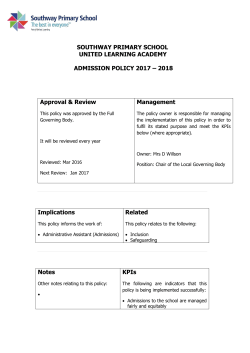 Admissions Arrangements - Southway Primary School