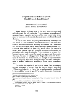 Corporations and Political Speech: Should Speech Equal Money?